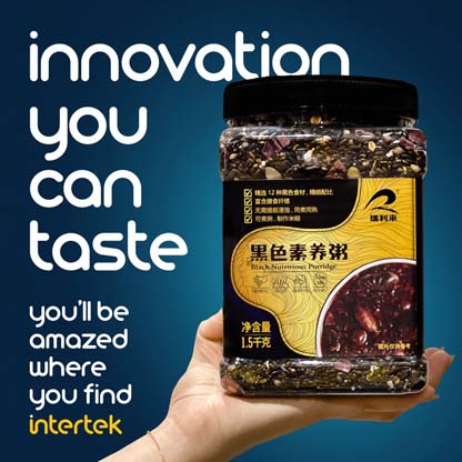 A container of porridge mix being held in the palm of a hand